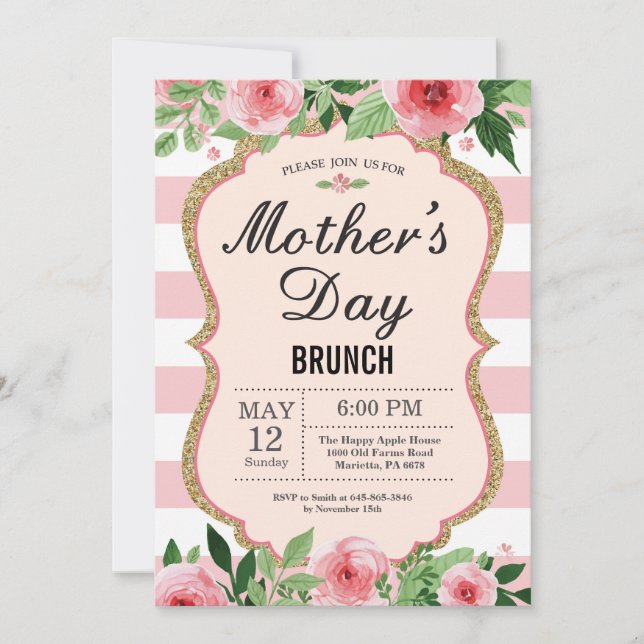 Invitation au brunch de la Fête des mères de fleur (Devant)
