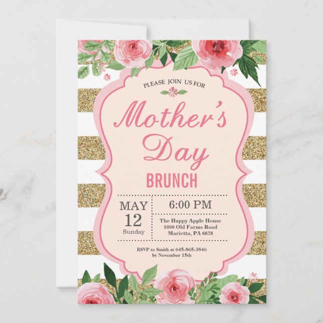 Invitation au brunch de la Fête des mères de fleur (Devant)