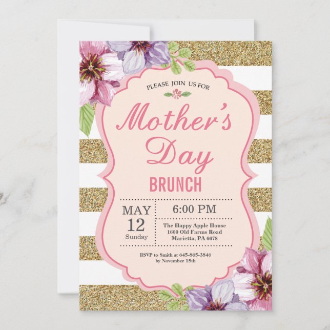 Invitation au brunch de la Fête des mères de fleur (Devant)