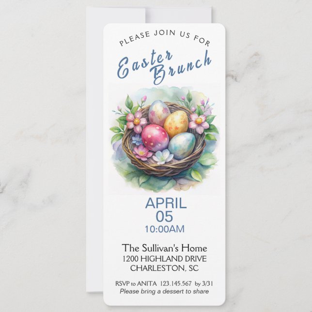 Invitation au brunch de Pâques avec oeufs de Pâque (Devant)