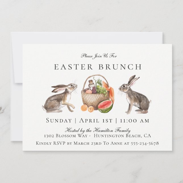 Invitation au brunch de Pâques de lièvre d'aquarel (Devant)