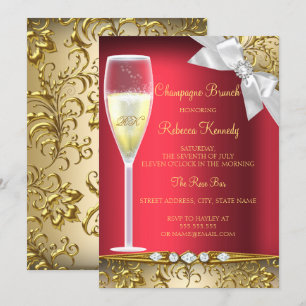 Invitation au brunch élégant champagne rouge or bl