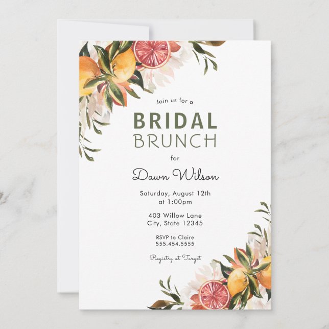 Invitation au Brunch nuptial Citrus et vertes (Devant)
