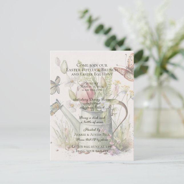 Invitation au brunch potluck de Pâques et chasse a (Debout devant)