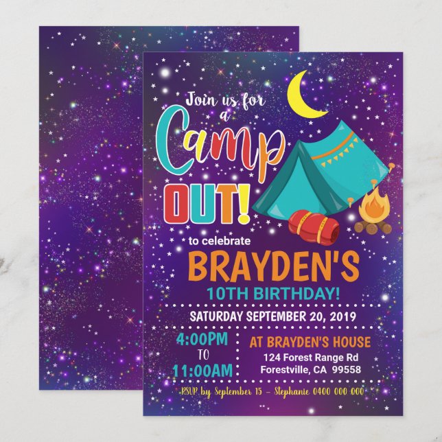Invitation au camping Invitation au camp de garçon (Devant / Derrière)