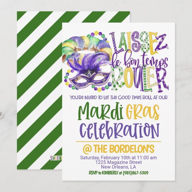 Invitation au Carnaval de Mardi Gras (Devant / Derrière)