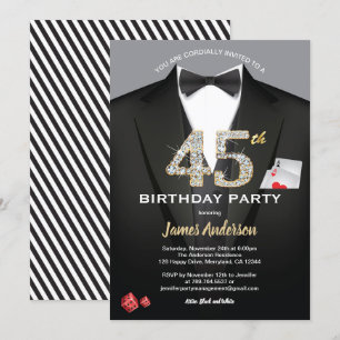 Invitation au casino pour 45e anniversaire. Noir e