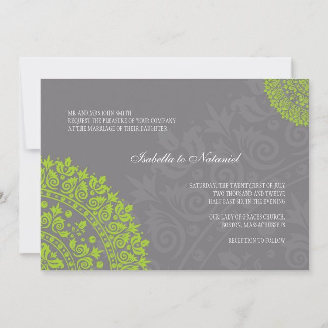 Invitation au Charcoal Grey et Green Mariage damas (Devant)