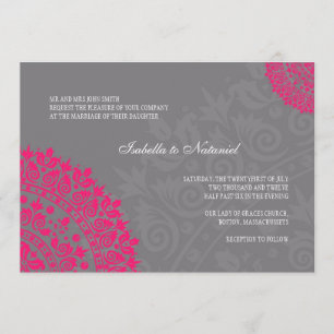 Invitation au Charcoal Grey & Hot Pink Mariage dam