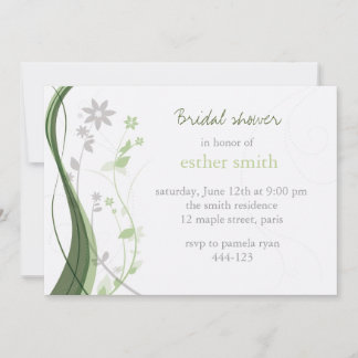 Invitation au charme floral vert et gris pastel