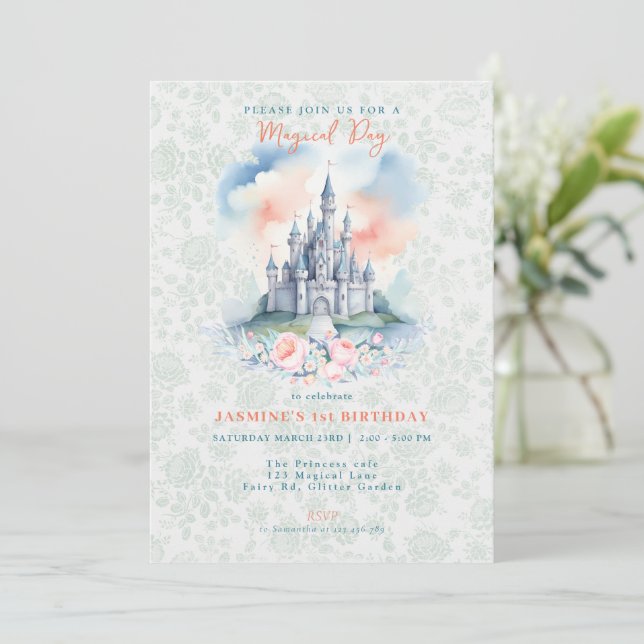 Invitation au Château de Princesse Magique Floral (Debout devant)