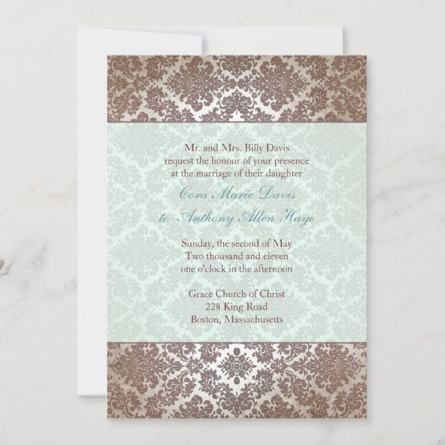 Invitation au chocolat Brown Mariage damassé (Devant)