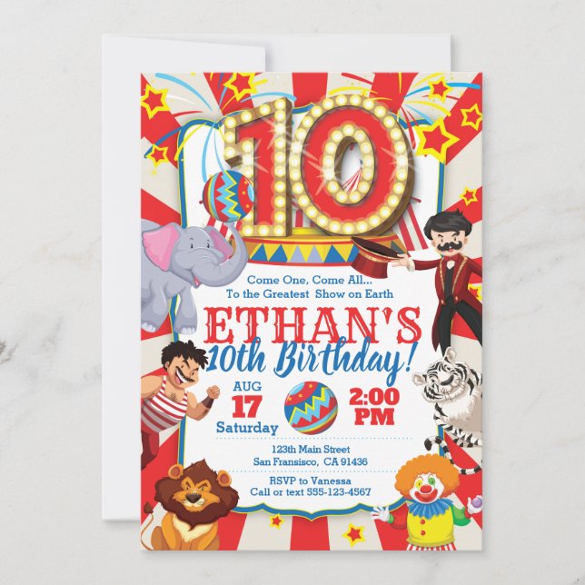 Invitation au Cirque Party pour le 10e anniversair (Devant)