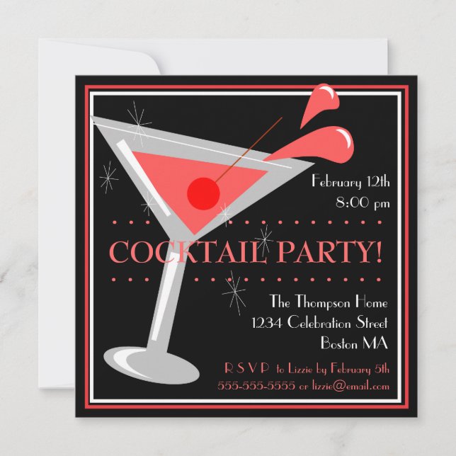 Invitation au cocktail party Red Martini (Devant)