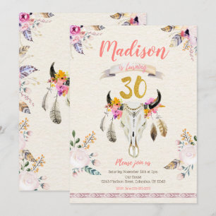 Invitation au crâne floral de la tribu Boho 30e an