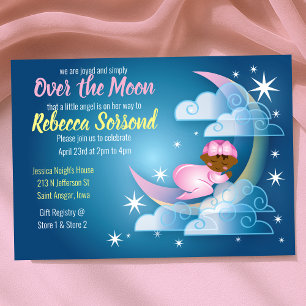 Invitation Au-dessus de la lune Baby Girl Shower Bercée sur C