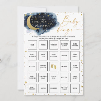 Invitation Au-dessus de la Lune Baby shower Bingo Game Card