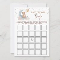 Au-dessus de la Lune Baby shower Bingo Game Card