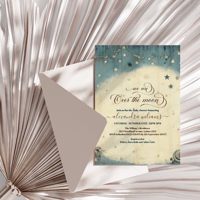 Invitation Au-dessus de la lune Baby shower céleste étoiles e (Créateur téléchargé)