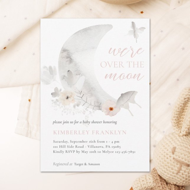 Invitation Au-dessus de la lune Baby shower de filles Boho (Créateur téléchargé)