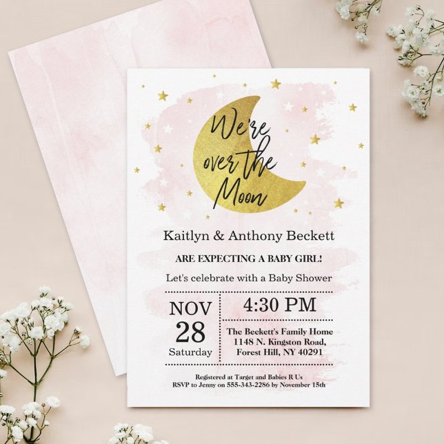 Invitation Au-Dessus De La Lune | Baby shower filles (Créateur téléchargé)