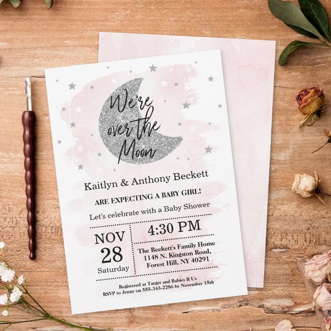 Invitation Au-Dessus De La Lune | Baby shower filles (Créateur téléchargé)