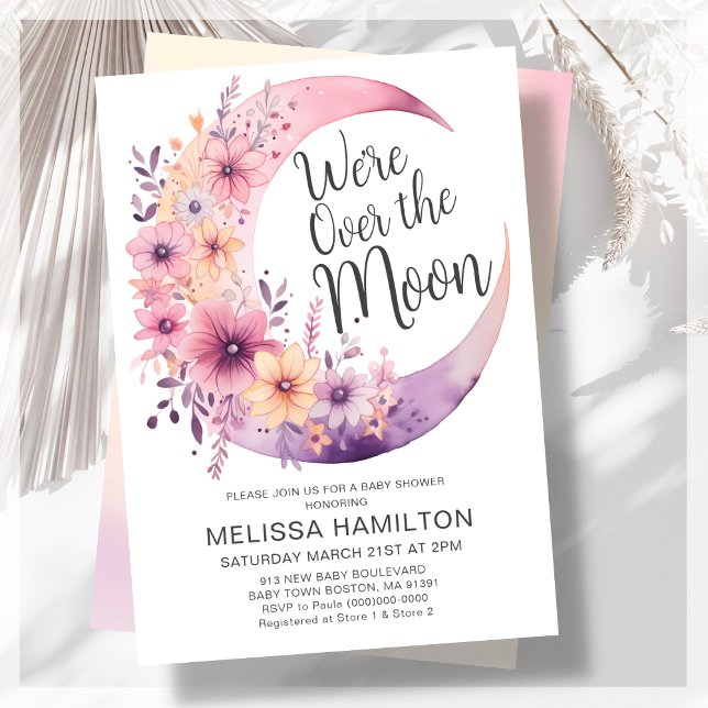 Invitation Au-Dessus De La Lune | Baby shower floral (Créateur téléchargé)