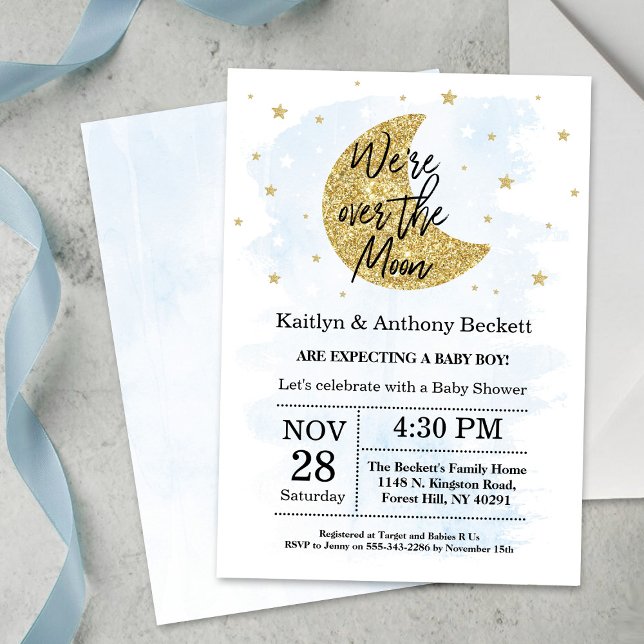 Invitation Au-Dessus De La Lune | Baby shower Garçons (Créateur téléchargé)