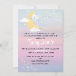 Invitation Au-dessus de la lune Baby shower rose violet étoil