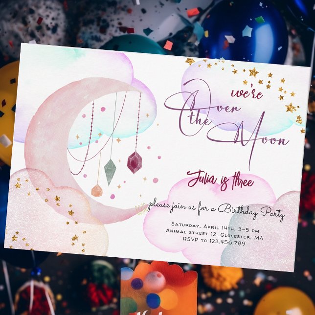 Invitation Au-dessus de la lune belle anniversaire de enfant  (Créateur téléchargé)