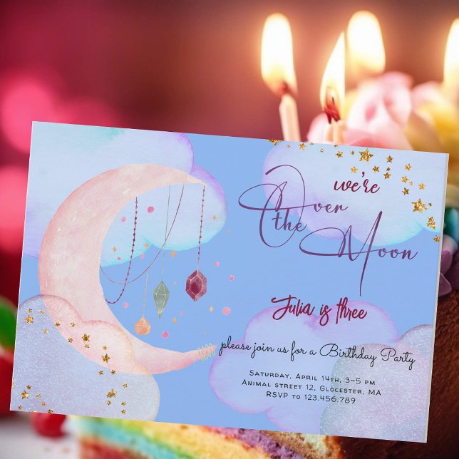 Invitation Au-dessus de la lune belle anniversaire de enfant  (Créateur téléchargé)