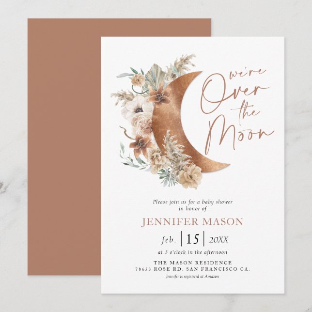 Invitation Au-dessus de la lune Boho Baby shower neutre de ge (Devant / Derrière)