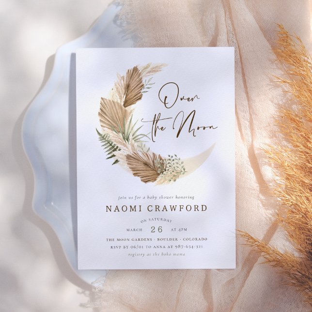 Invitation Au-Dessus De La Lune Boho Palm & Pampas Baby showe (Créateur téléchargé)