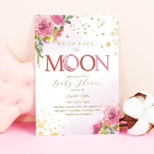 Invitation Au-dessus de la lune de mignonnes étoiles or Baby 