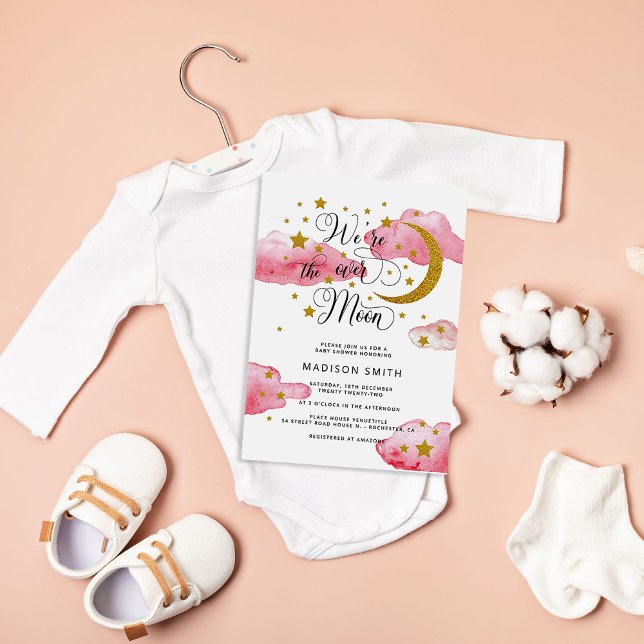 Invitation Au-dessus de la lune Dreamy Gold Girl Baby shower (Créateur téléchargé)