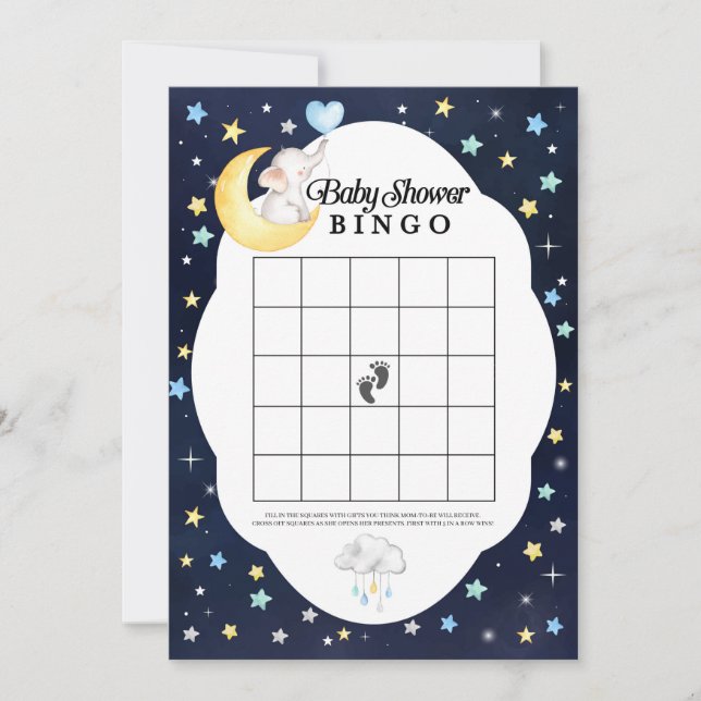 Invitation Au-Dessus De La Lune Elephant Baby shower Jeu De B (Devant)