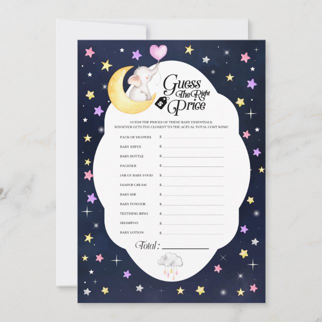 Invitation Au-Dessus De La Lune Elephant Baby shower Prix Jeu (Devant)