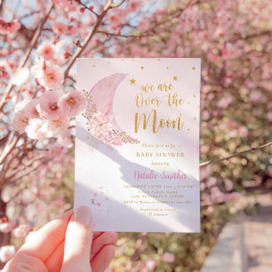 Invitation Au-Dessus De La Lune & Étoiles Aquarelle Baby show