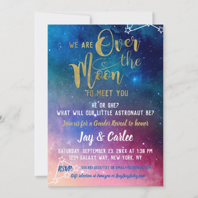Invitation Au-dessus de la lune Galaxy Baby shower de révélat (Devant)