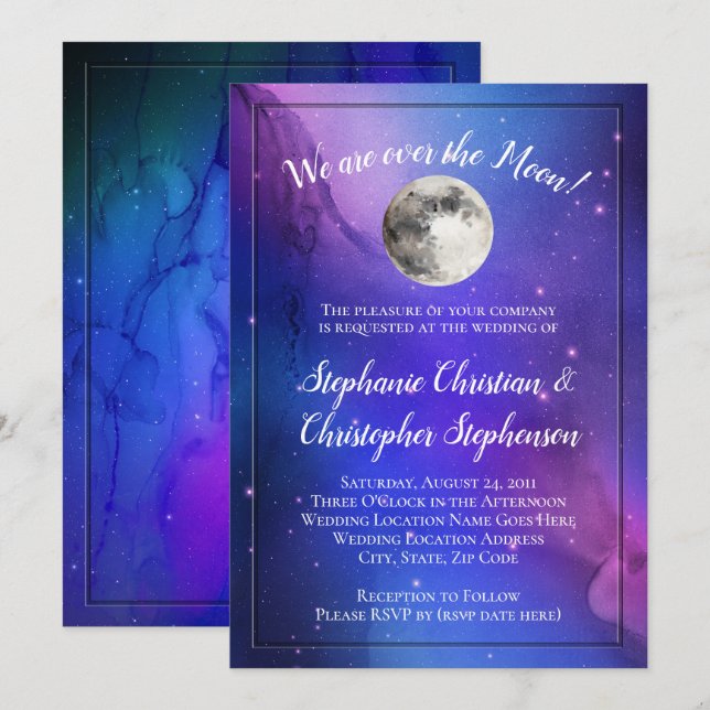 Invitation Au-dessus de la lune Nebula Mariage de l'espace cé (Devant / Derrière)