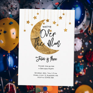 Invitation Au-dessus de la lune pétillant anniversaire de enf