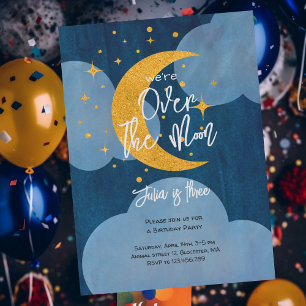 Invitation Au-dessus de la lune scintillante anniversaire enf