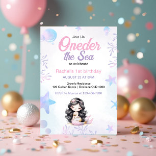 Invitation Au-dessus de la mer 1er anniversaire Mermaid Ocean