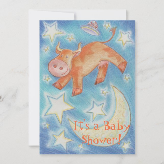 Invitation Au-dessus de l'invitation de "baby shower" de lune (Devant)