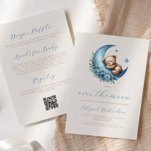 Invitation Au-dessus de l'ours bleu garçon code QR Baby Showe