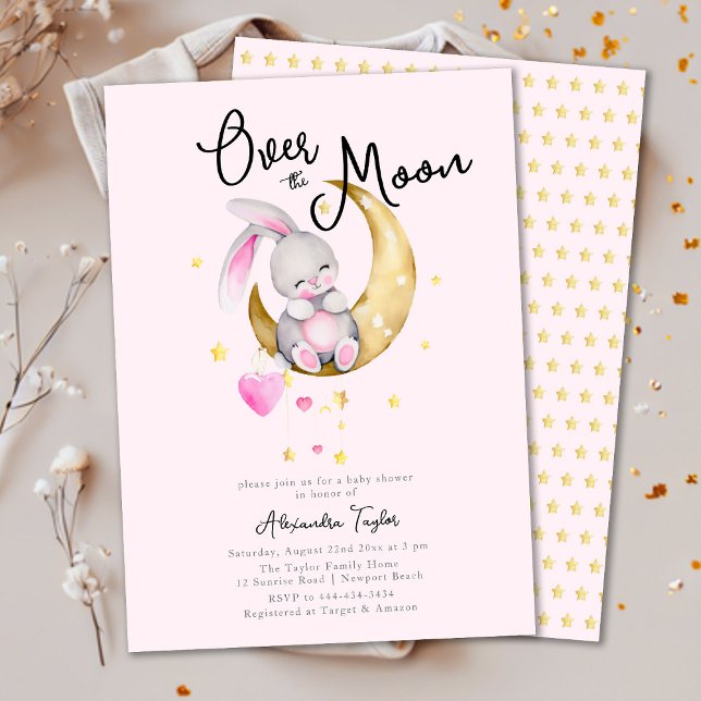 Invitation Au-dessus des étoiles de la lune Rabbit Baby showe (Créateur téléchargé)