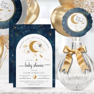Invitation Au-dessus du Baby shower à thème Espace Lune