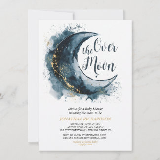 Invitation Au-dessus du Baby shower bleu Moon Gold Stars