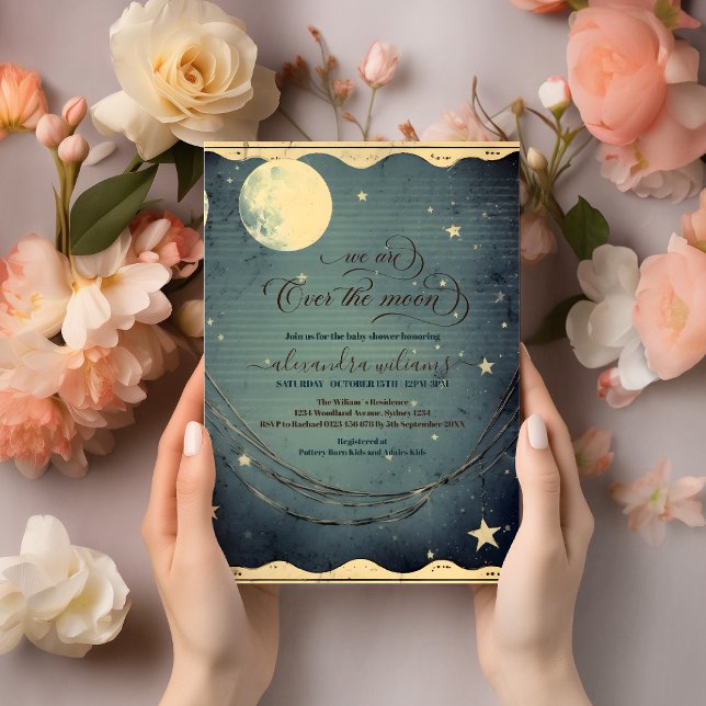 Invitation Au-dessus du Baby shower bleu nuit de lune (Créateur téléchargé)