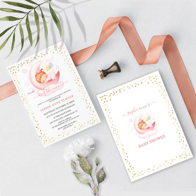 Invitation Au-dessus du Baby shower de calligraphie des fille (Créateur téléchargé)